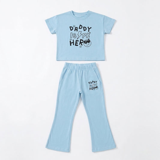 Kids' "Daddy Is My Hero" 2-Piece Matching Set – Mint Green Tee & Trousers