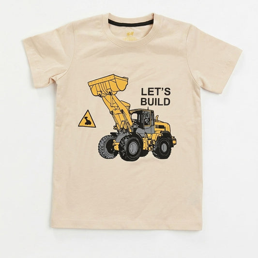Toddler Boys' "Let's Build" Front Loader Tee – Soft Beige Construction T-Shirt