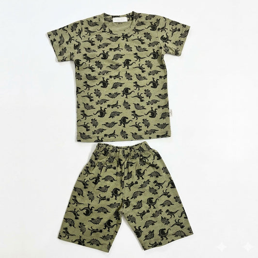 "Dino World" Boys' Olive Green All-Over Print Set