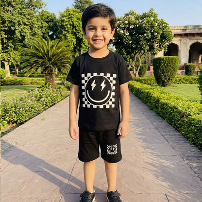 Boys' "Electric Smile" Black Streetwear Set