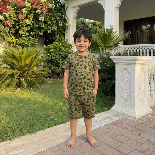 "Dino World" Boys' Olive Green All-Over Print Set