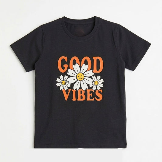 "Good Vibes" Kids' Retro Daisy Graphic T-Shirt