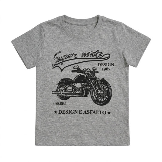 Boys' "Super Moto" Vintage Motorcycle – Oatmeal Grey Tee